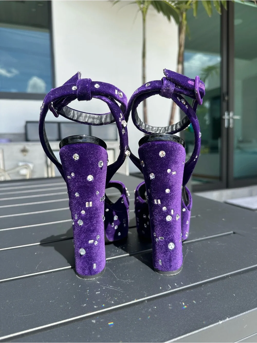 Giuseppe Zanotti Purple Velvet Crystal Dazzling Betty Platform Sandals 39